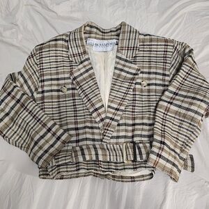 Women's Plaid Blazer - Brown and Cream Size 12 Vintage Bill Blass